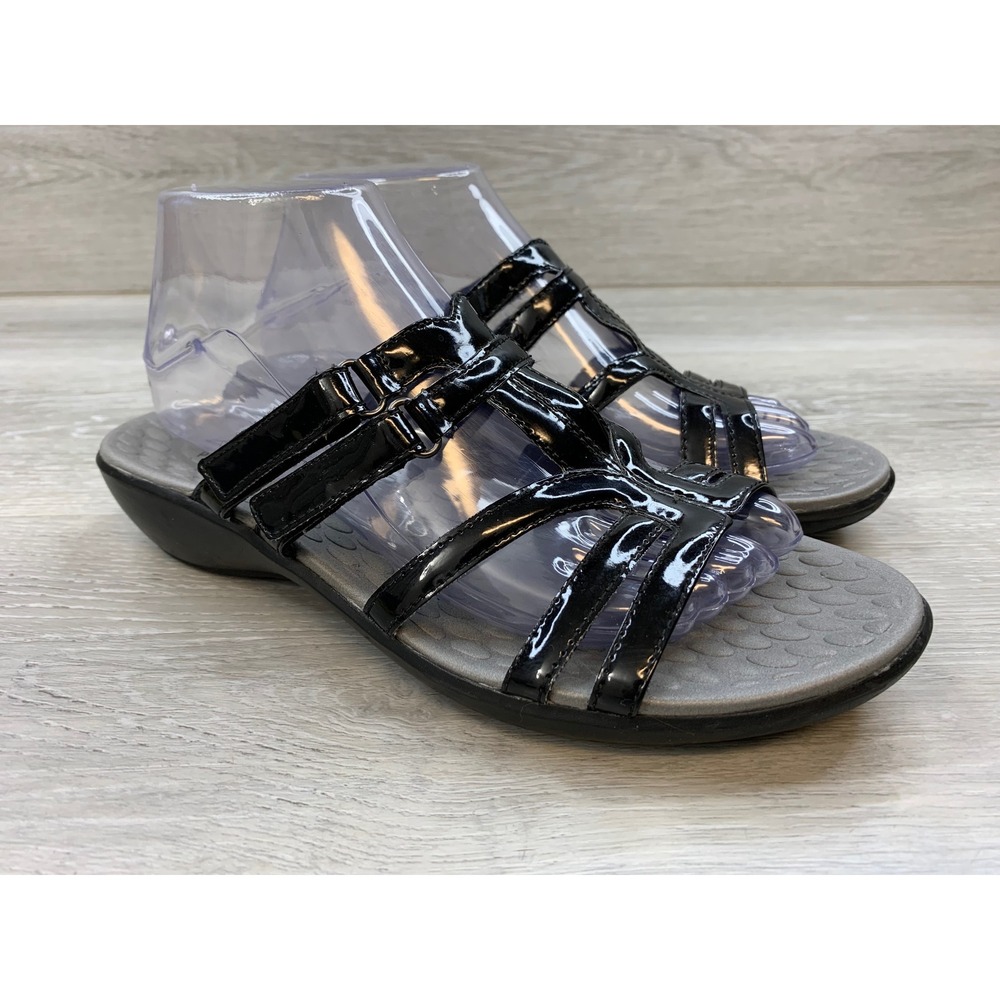 Clarks Privo Women's 9 Black Patent Strappy Wedge Sandals Comfort Walking Shoes